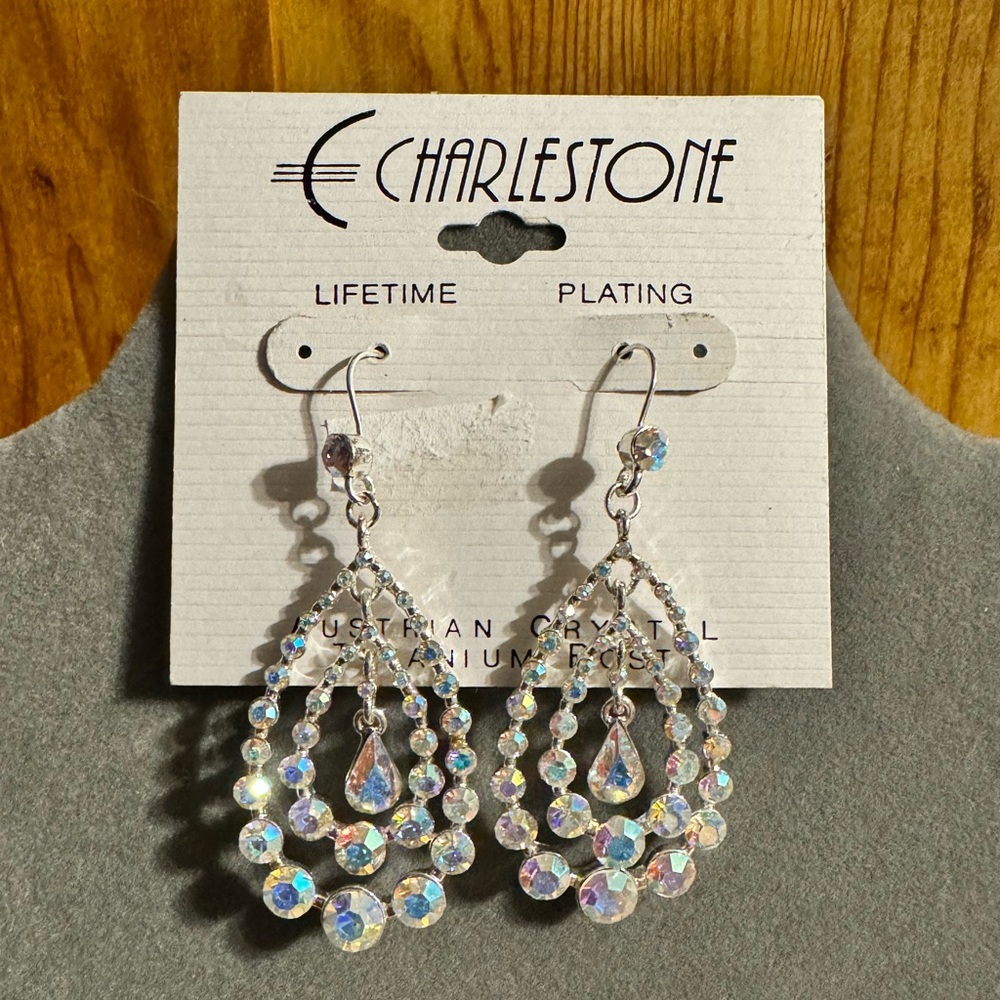 Charleston Austrian Crystal Titanium Post Statement Drop Earrings
